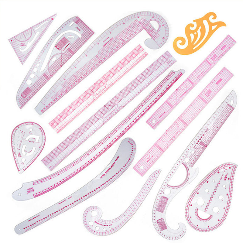 14pcs Set Plastic Sewing Square Curve Rightangle Ruler Tailor