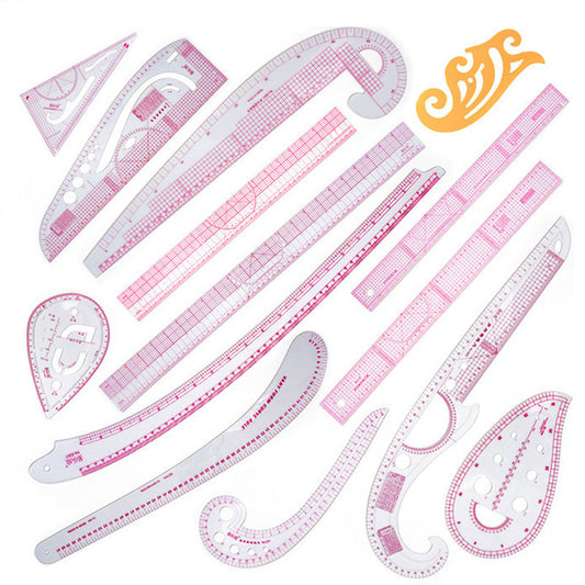 14pcs Set Plastic Sewing Square Curve Rightangle Ruler Tailor