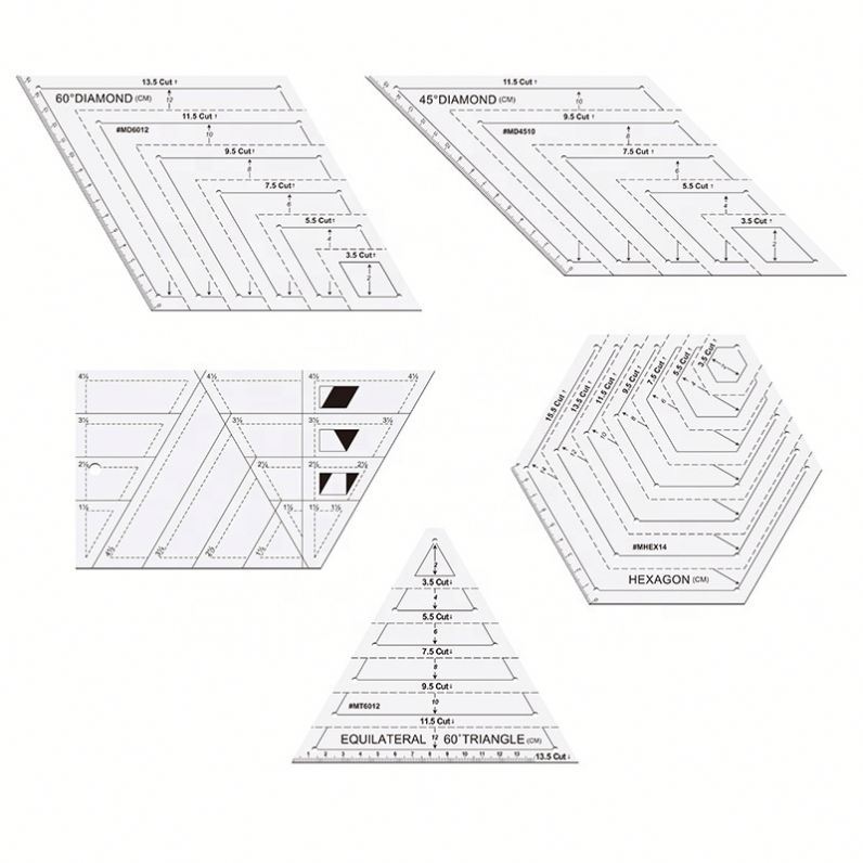 Acrylic Quilting Ruler Set Triangle Hexagon Diamond Shape Handmade