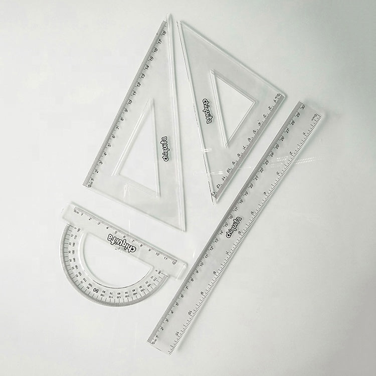 Clear Plastic 4 Pcs Geometry Kit Includes Protractor 2