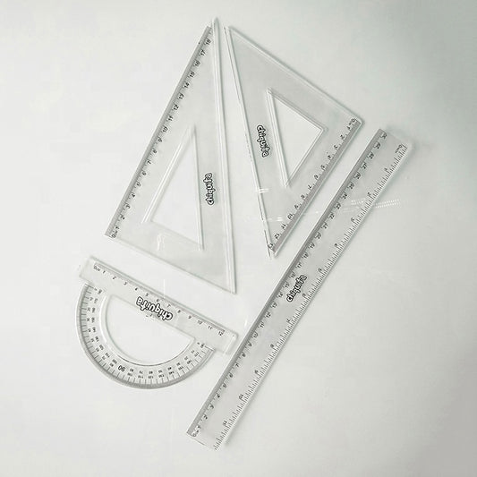 Clear Plastic 4 Pcs Geometry Kit Includes Protractor 2